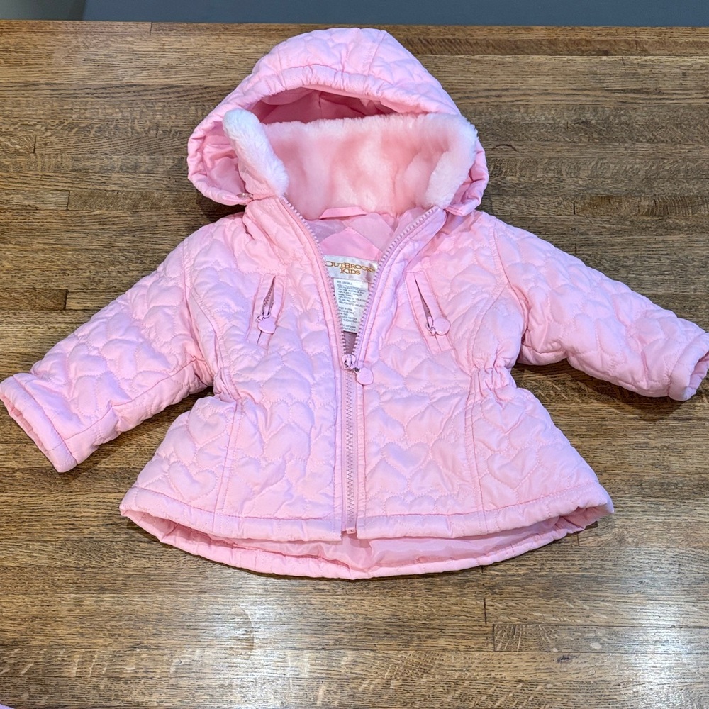 Two 12 M Girl’s Winter Jackets with Hoods. Pink Quilted and Faux Suede - Picture 2 of 13